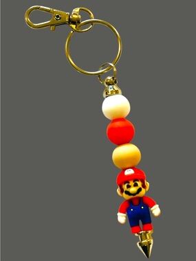 Superhero-Inspired Red & Blue Mario Keychain or back pack Handmade